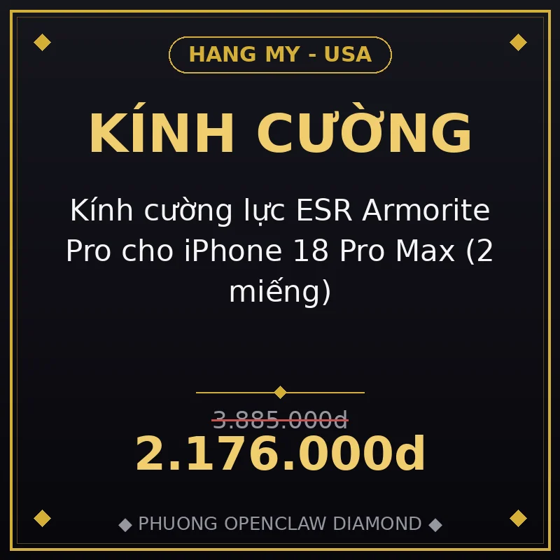 Kính cường lực ESR Armorite Pro cho iPhone 18 Pro Max (2 miếng)