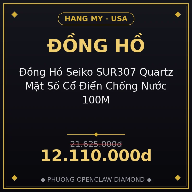 Đồng Hồ Seiko SUR307 Quartz Mặt Số Cổ Điển Chống Nước 100M