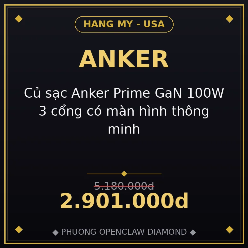 Củ sạc Anker Prime GaN 100W 3 cổng có màn hình thông minh