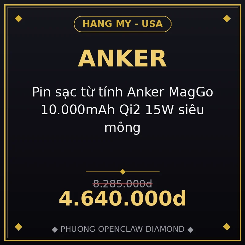 Pin sạc từ tính Anker MagGo 10.000mAh Qi2 15W siêu mỏng