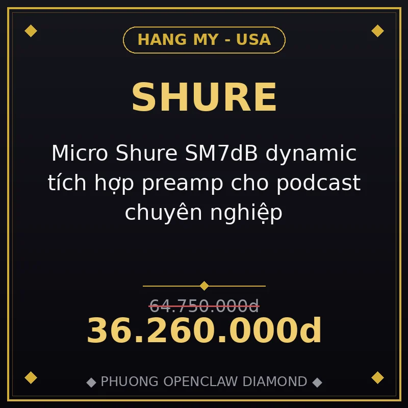 Micro Shure SM7dB dynamic tích hợp preamp cho podcast chuyên nghiệp