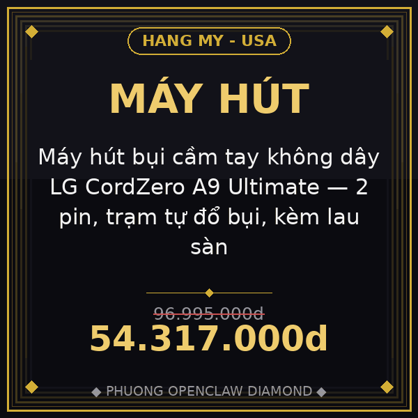 Máy hút bụi cầm tay không dây LG CordZero A9 Ultimate — 2 pin, trạm tự đổ bụi, kèm lau sàn