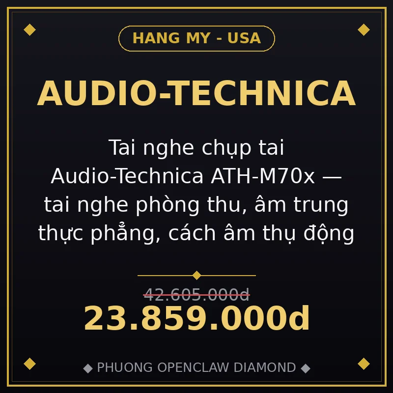 Tai nghe chụp tai Audio-Technica ATH-M70x — tai nghe phòng thu, âm trung thực phẳng, cách âm thụ động
