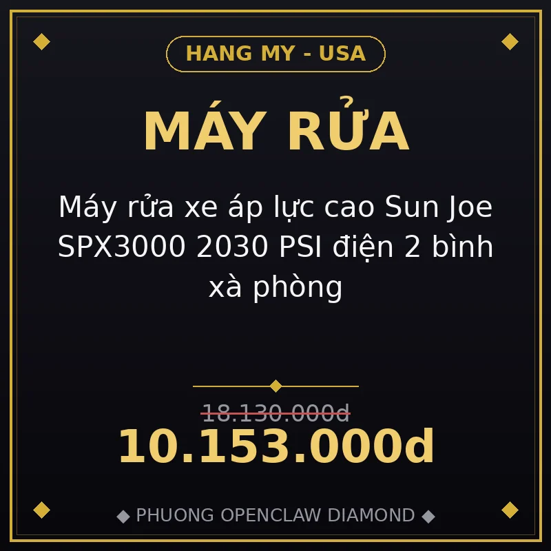 Máy rửa xe áp lực cao Sun Joe SPX3000 2030 PSI điện 2 bình xà phòng