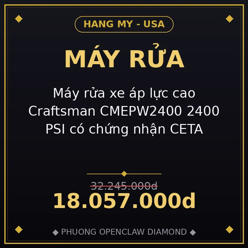 Máy rửa xe áp lực cao Craftsman CMEPW2400 2400 PSI có chứng nhận CETA
