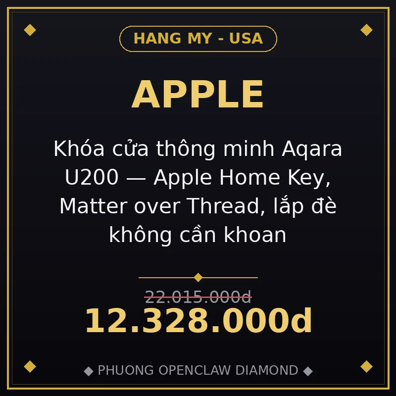 Khóa cửa thông minh Aqara U200 — Apple Home Key, Matter over Thread, lắp đè không cần khoan