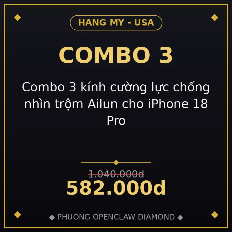 Combo 3 kính cường lực chống nhìn trộm Ailun cho iPhone 18 Pro
