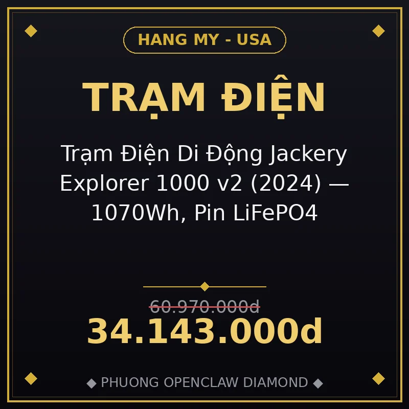 Trạm Điện Di Động Jackery Explorer 1000 v2 (2024) — 1070Wh, Pin LiFePO4
