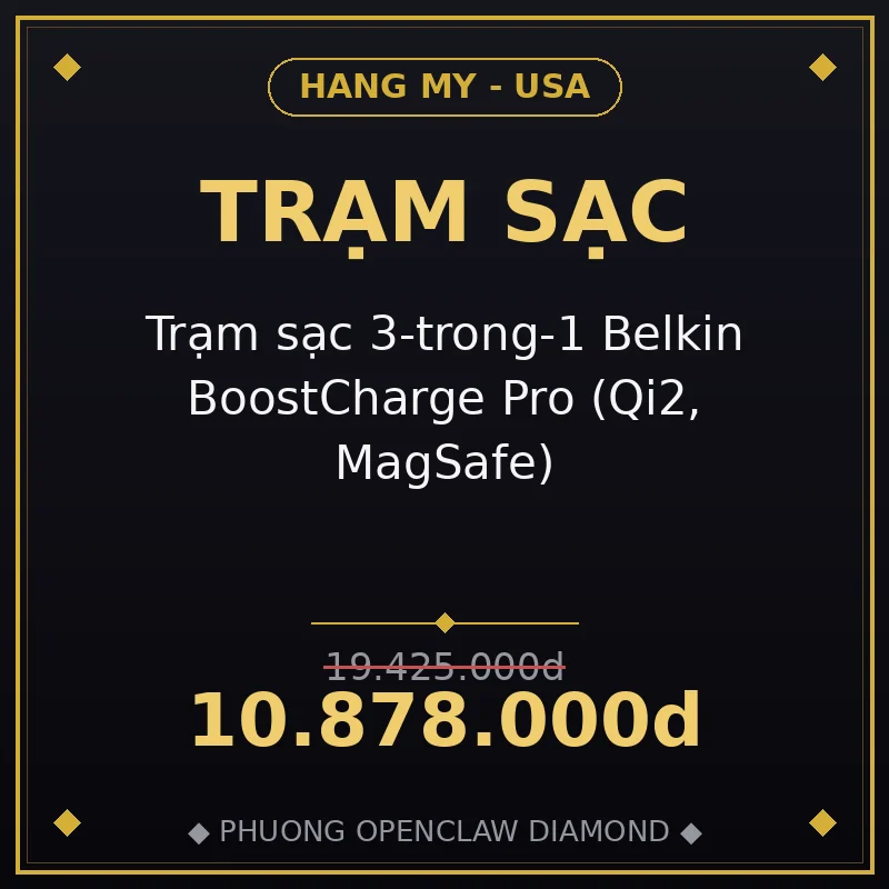 Trạm sạc 3-trong-1 Belkin BoostCharge Pro (Qi2, MagSafe)