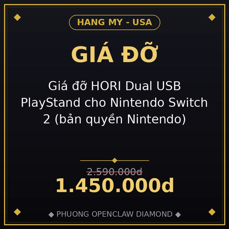 Giá đỡ HORI Dual USB PlayStand cho Nintendo Switch 2 (bản quyền Nintendo)