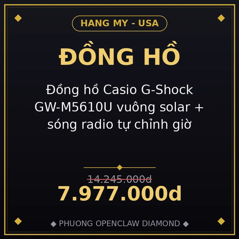 Đồng hồ Casio G-Shock GW-M5610U vuông solar + sóng radio tự chỉnh giờ